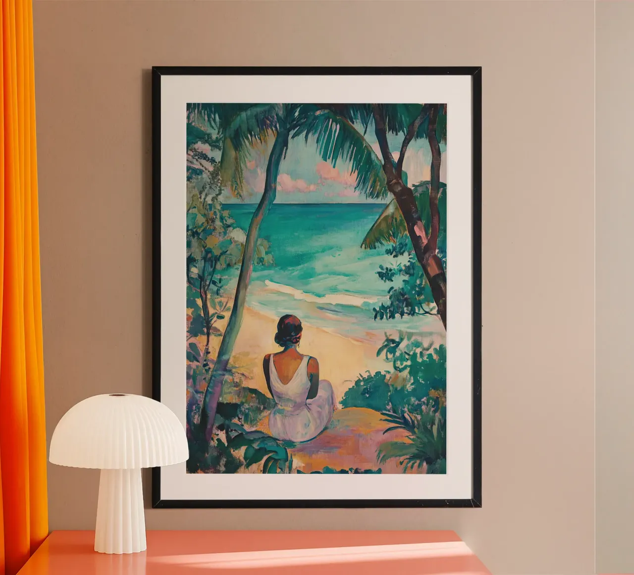 Donna in riva al mare poster da Nikis Art Studio