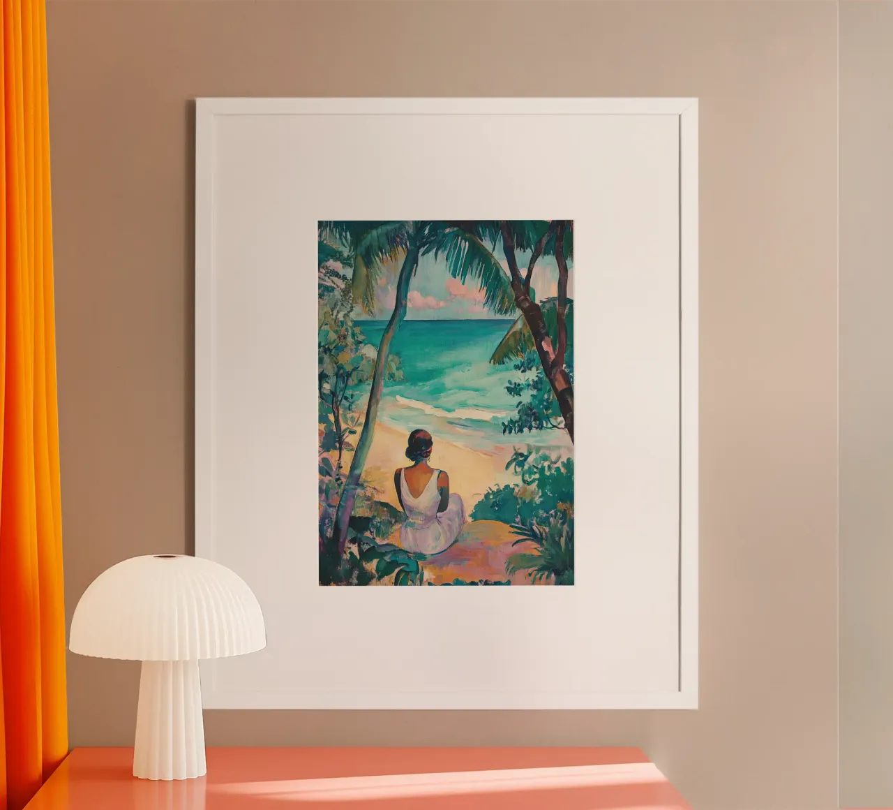 Donna in riva al mare poster da Nikis Art Studio