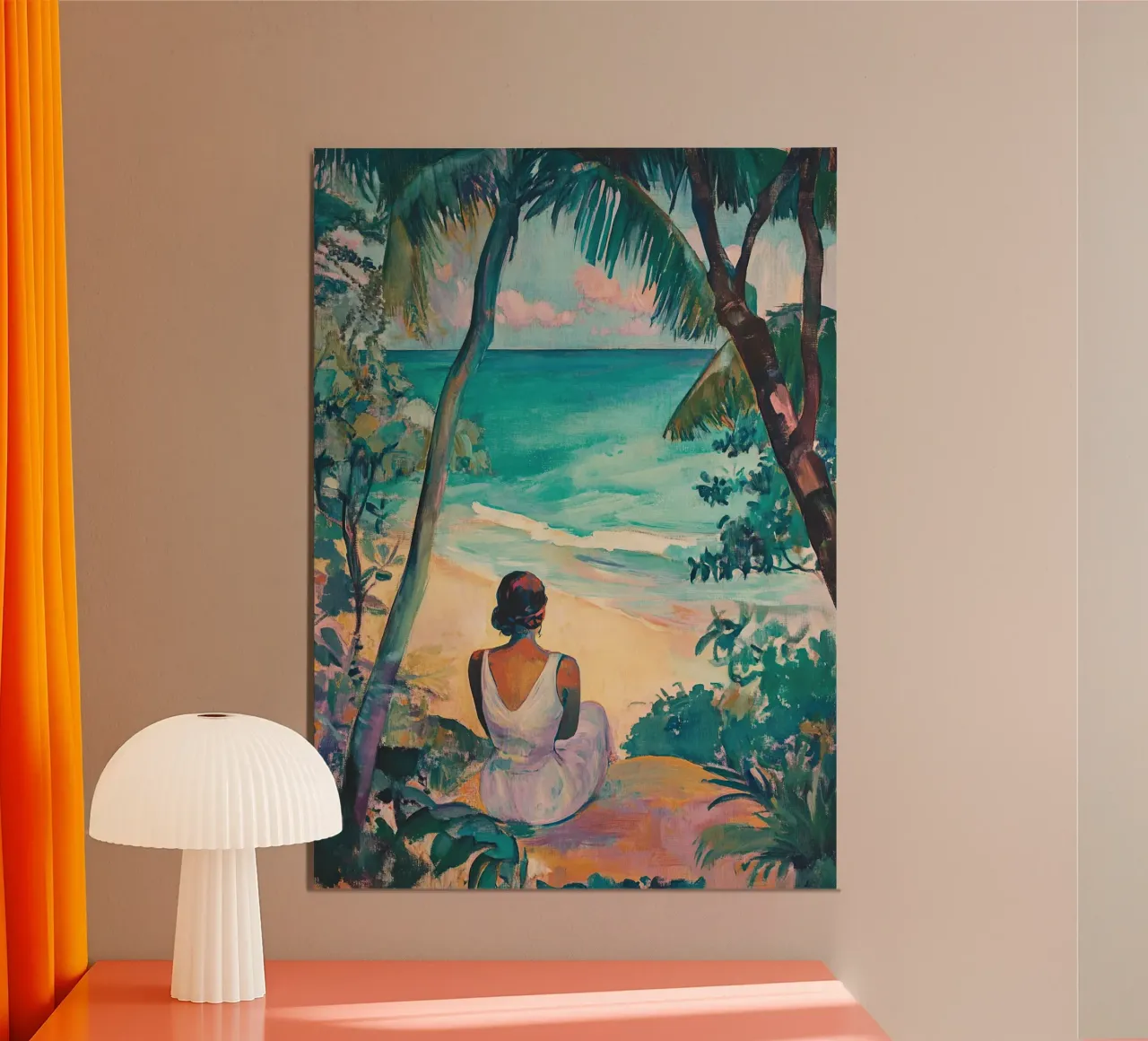 Donna in riva al mare poster da Nikis Art Studio