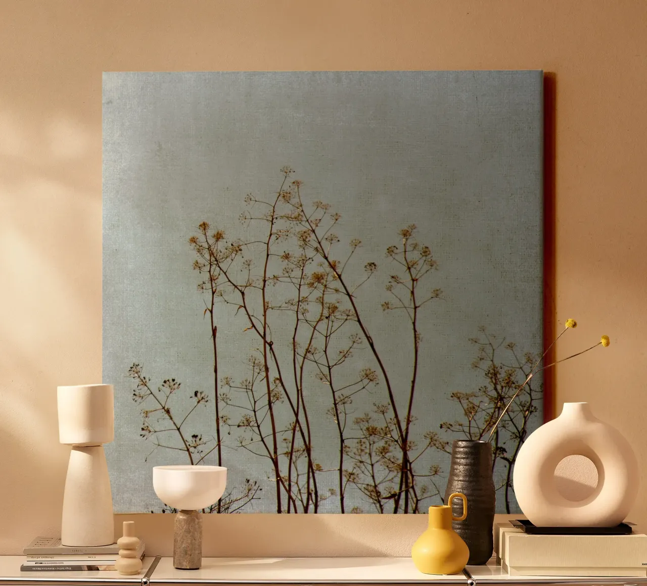 Natuur in Blauw Grijs canvas met Baklijst van Teresa André