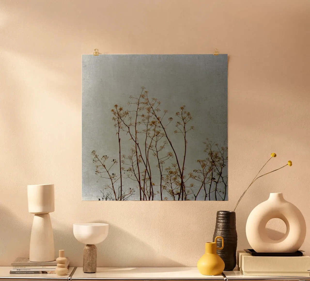 Natura in blu e grigio poster con telaio in legno da Teresa André
