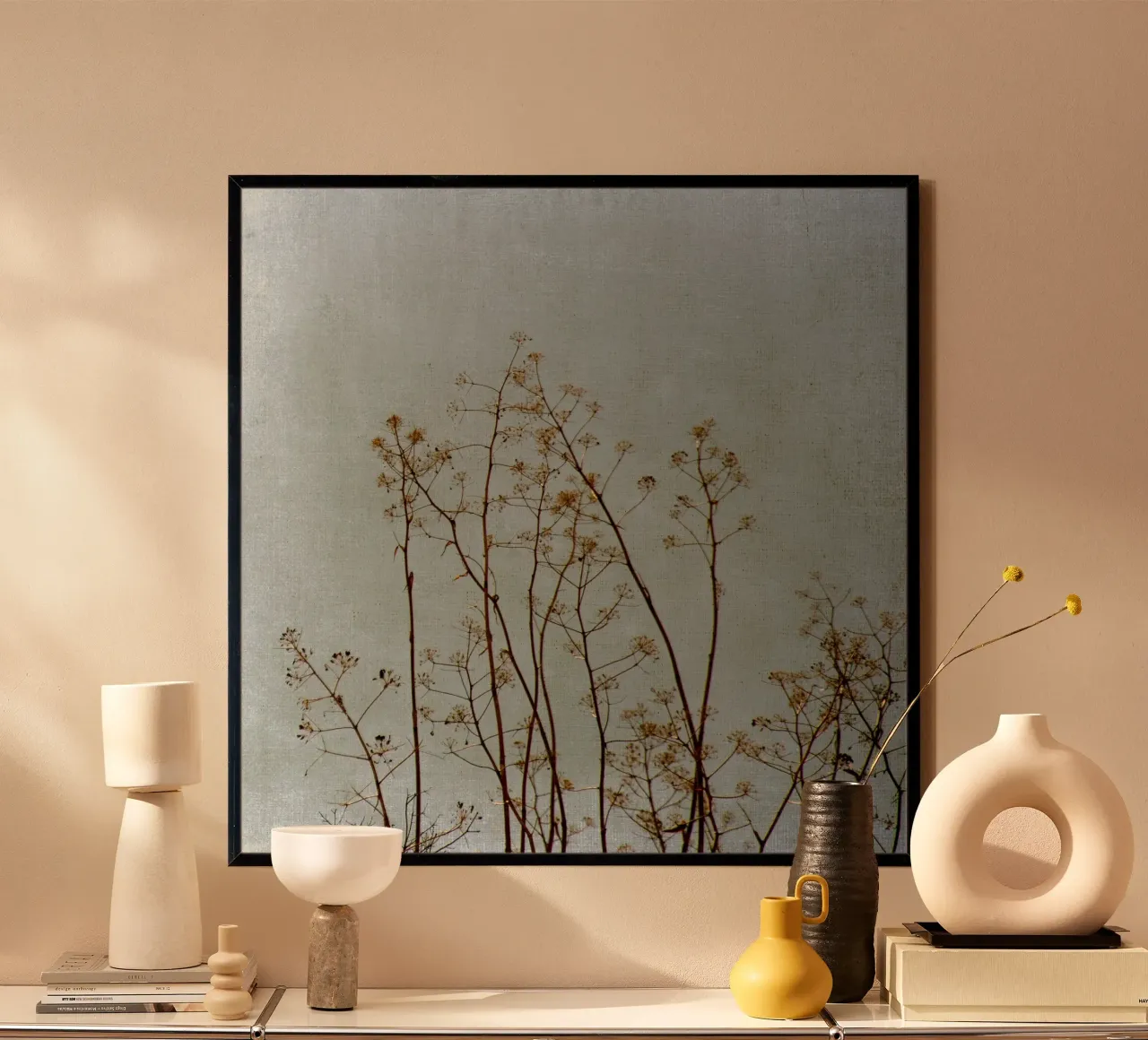 Natura in blu e grigio poster con telaio in legno da Teresa André