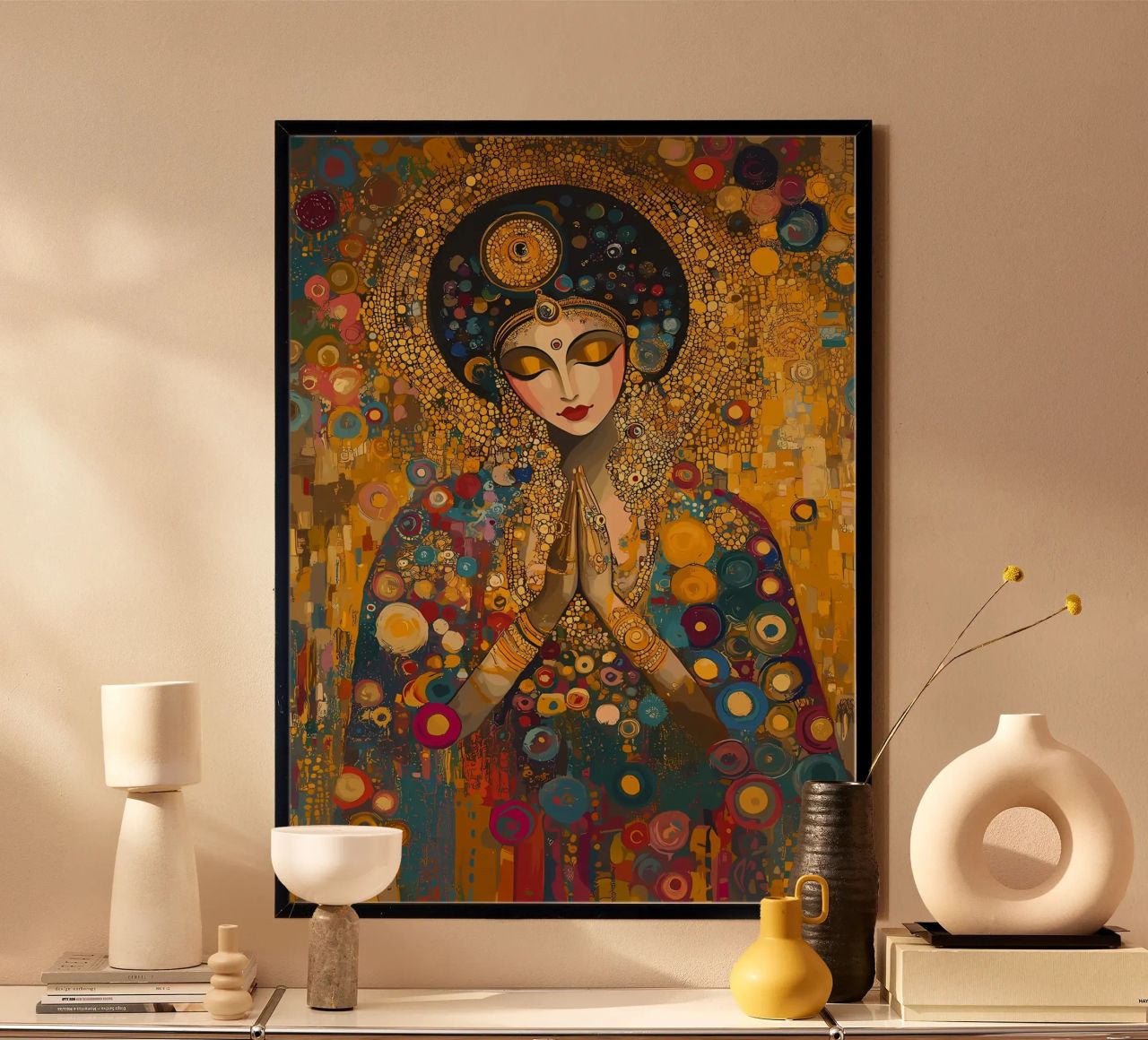 Golden Woman in Prayer poster by Caeson