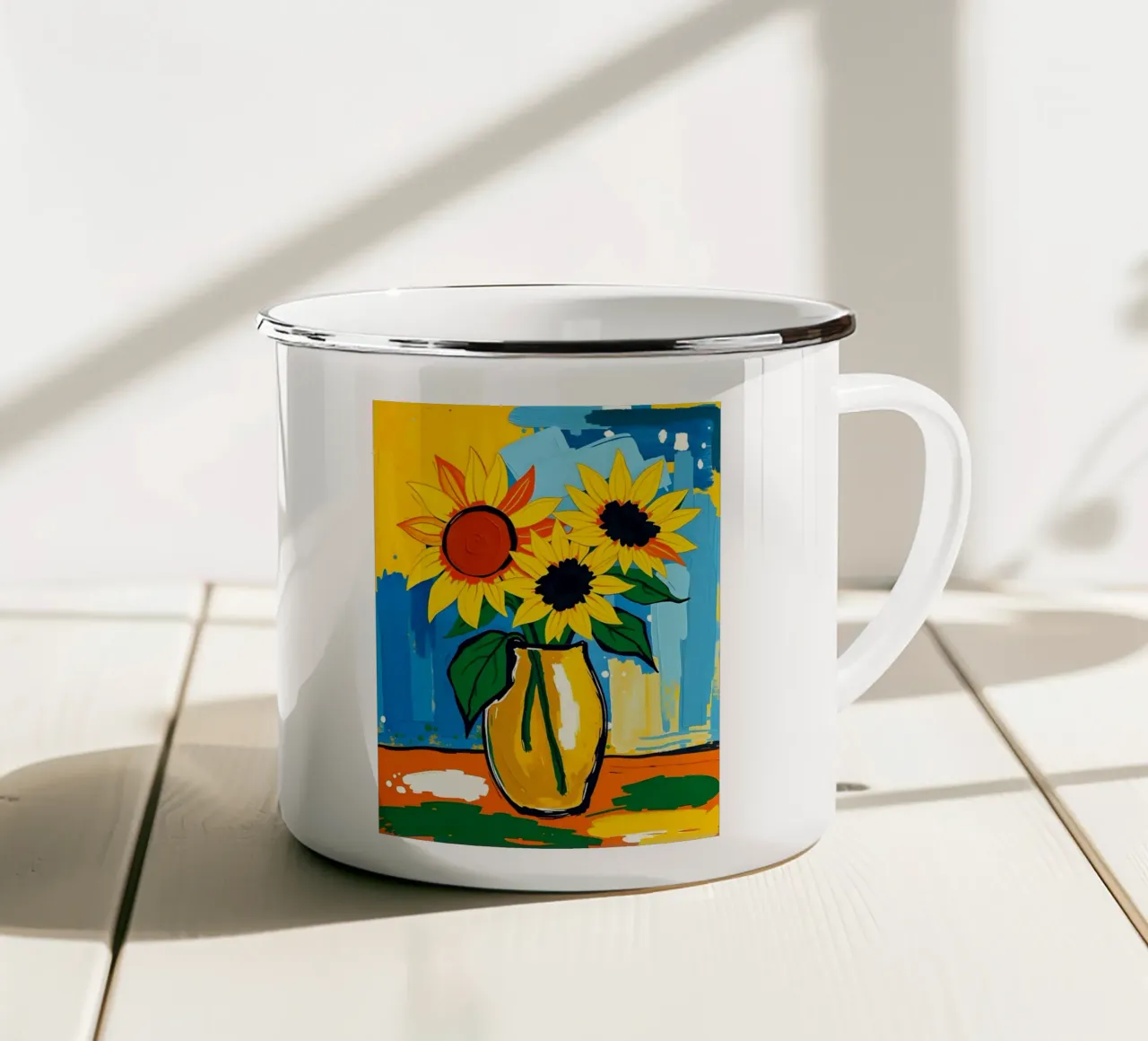 Girasoli in vaso Natura morta pittura tazza in smalto da ARTOMATIC