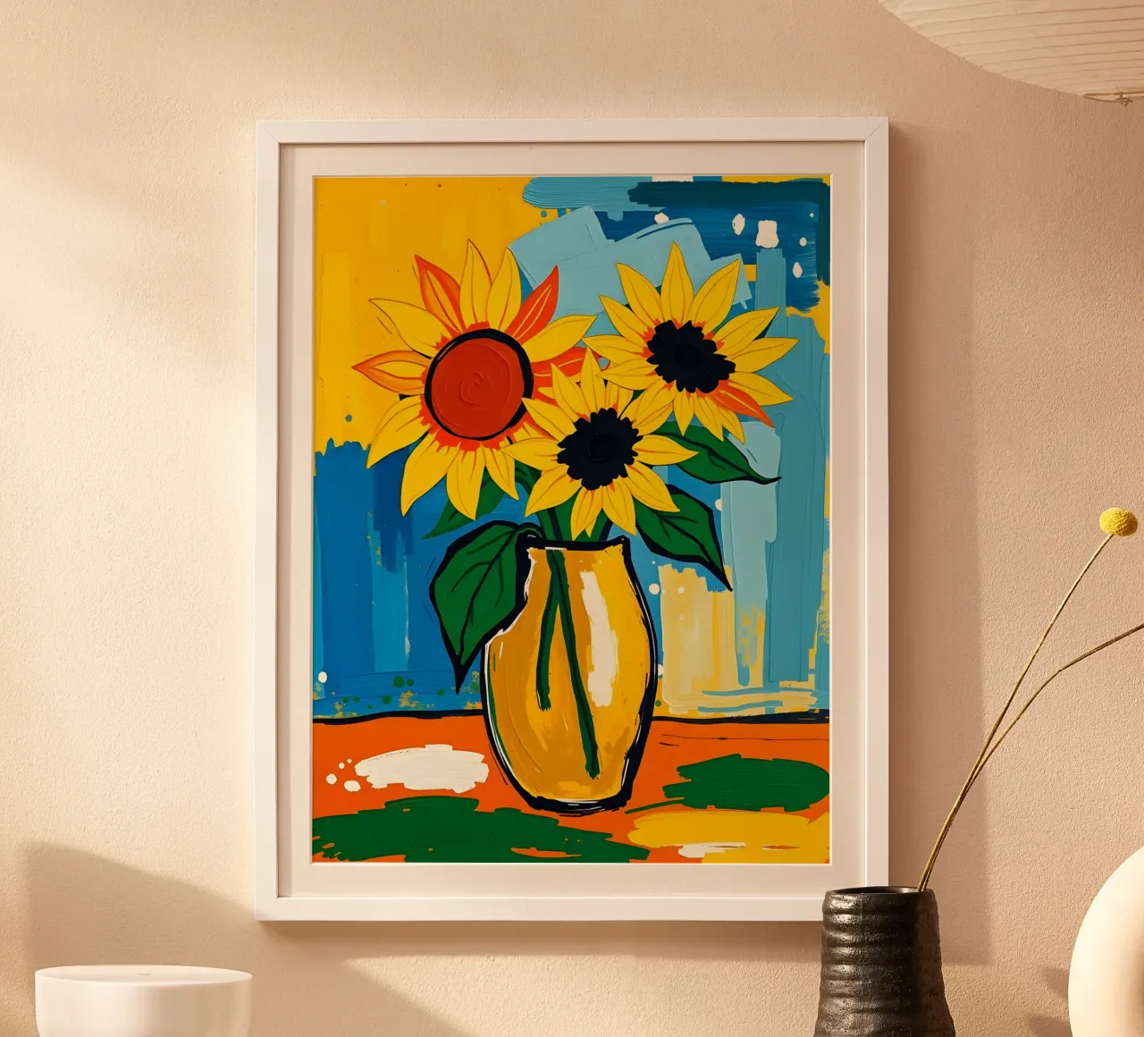 Sonnenblumen In Vase Stillleben Gemälde Poster von ARTOMATIC