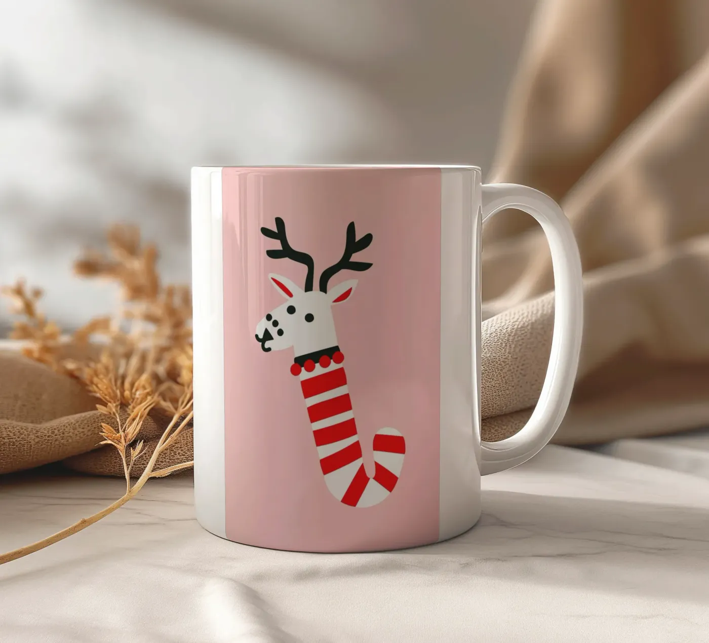 Peppermint Deer ceramic mug by Mariery Young