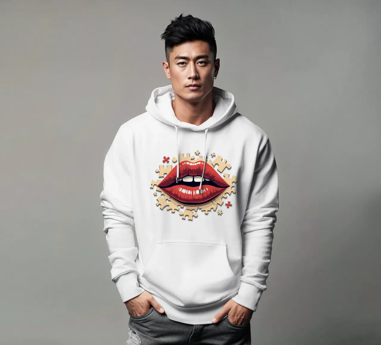 Labbra a puzzle felpa con cappuccio da artdesign1985