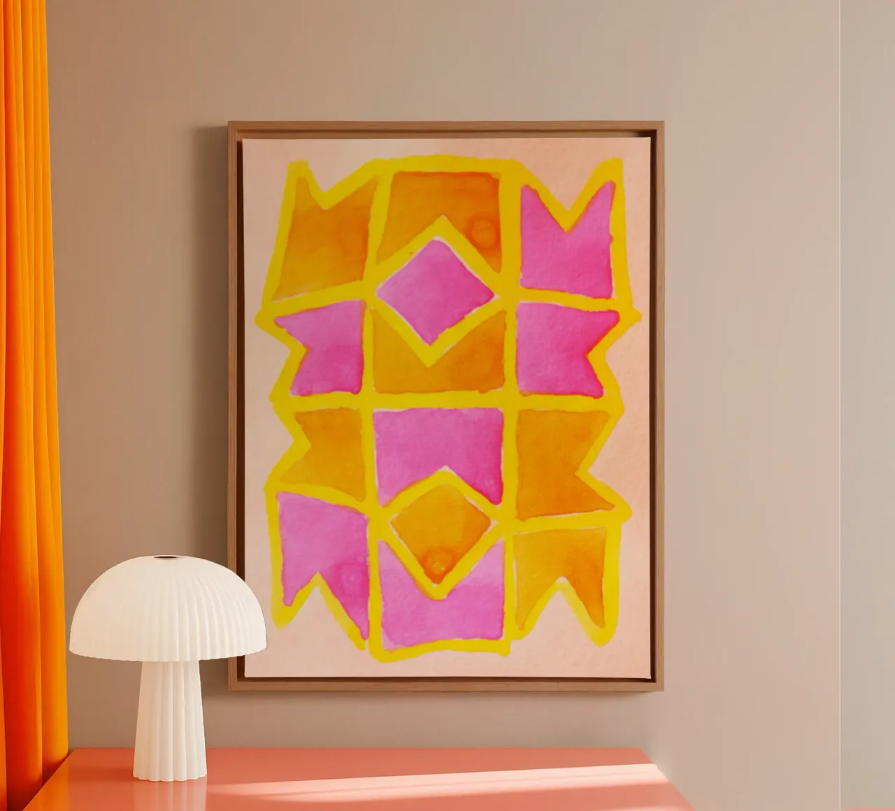 Geometric abstract canvas with Floater frame by Teresa André