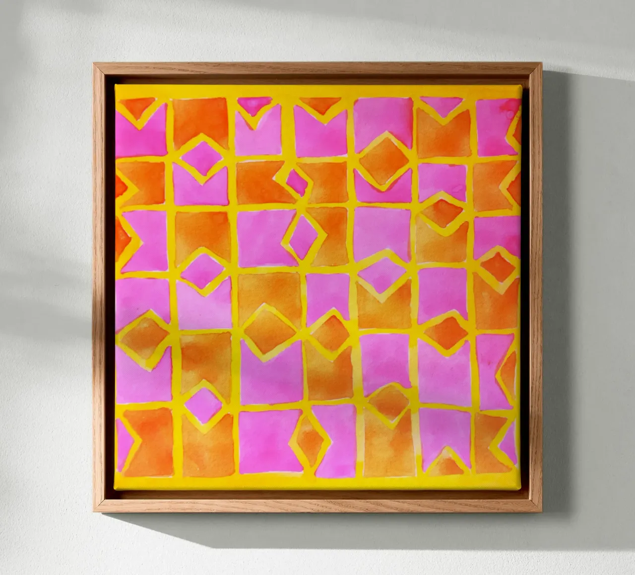 Pink abstract pattern canvas with Floater frame by Teresa André