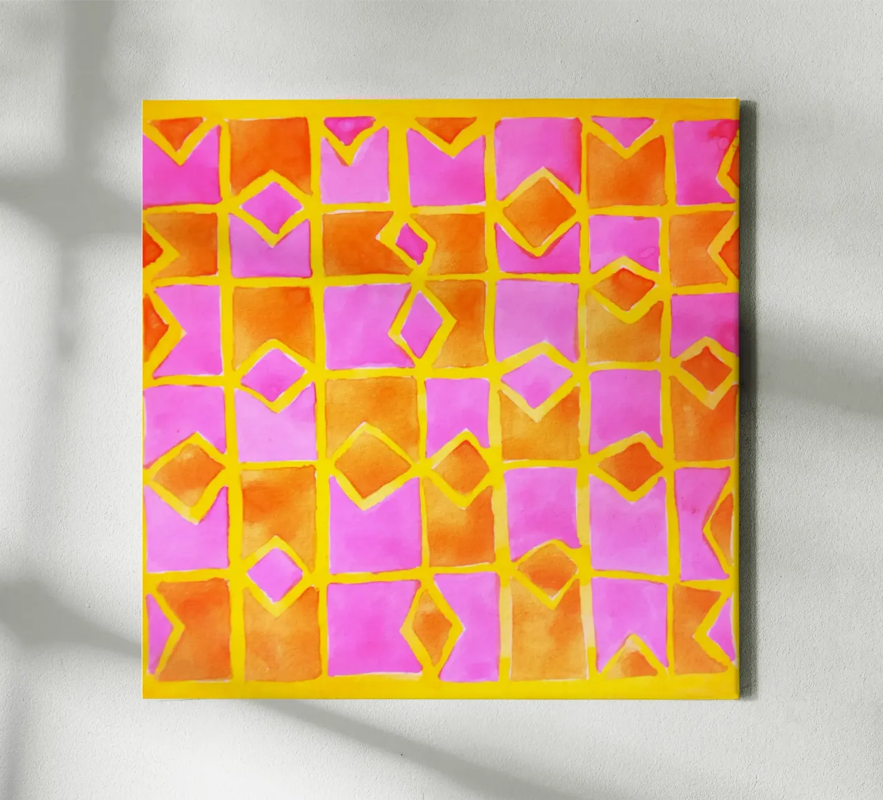 Pink abstract pattern canvas with Floater frame by Teresa André