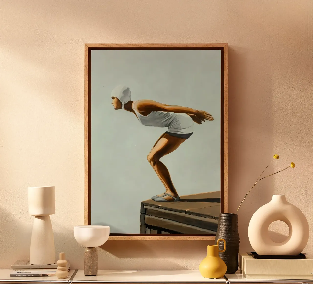 Frau Unterwasser Abstrakt Minimalistische Kunst Leinwand mit Schattenfugenrahmen von Eames
