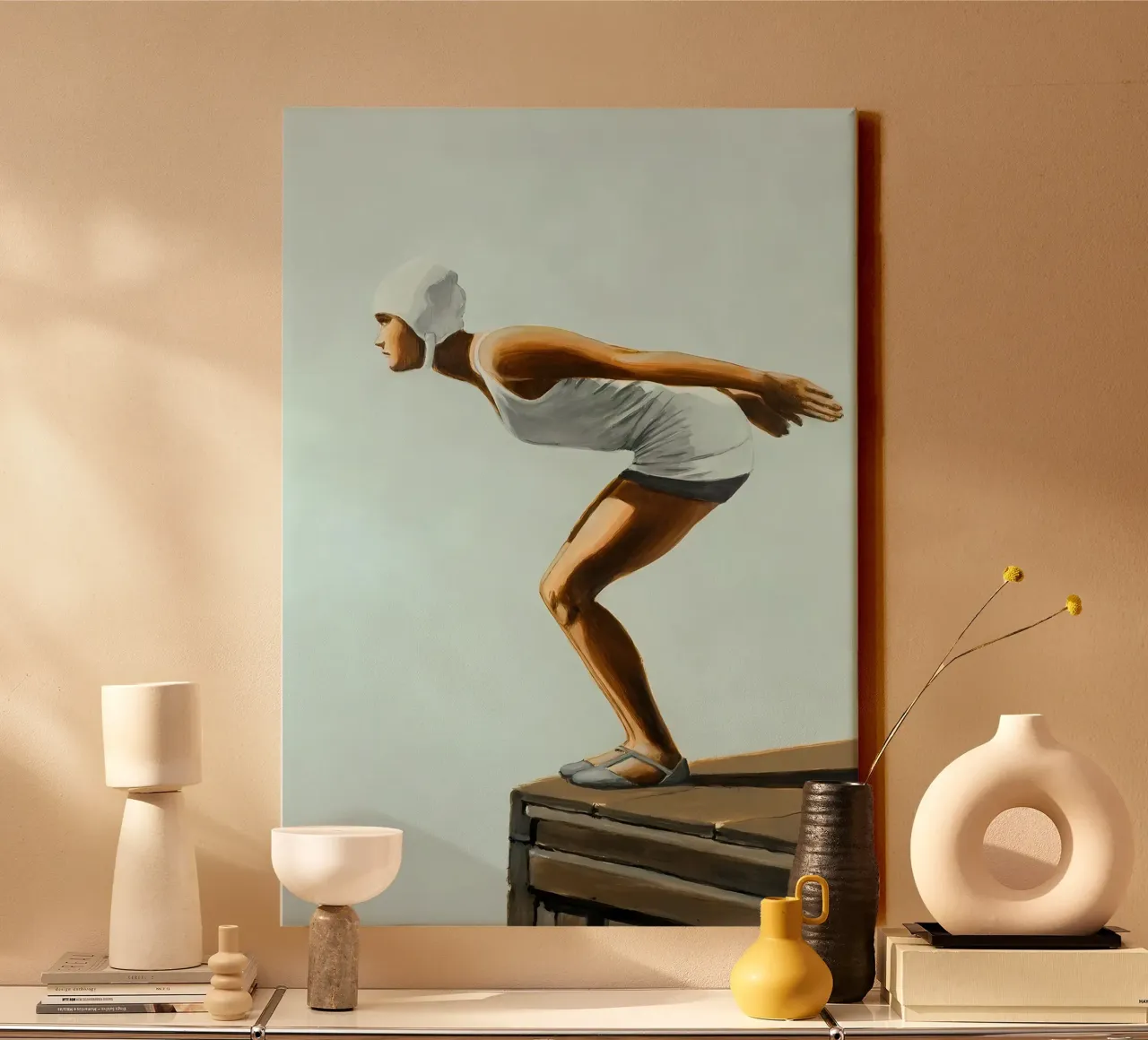 Frau Unterwasser Abstrakt Minimalistische Kunst Leinwand mit Schattenfugenrahmen von Eames