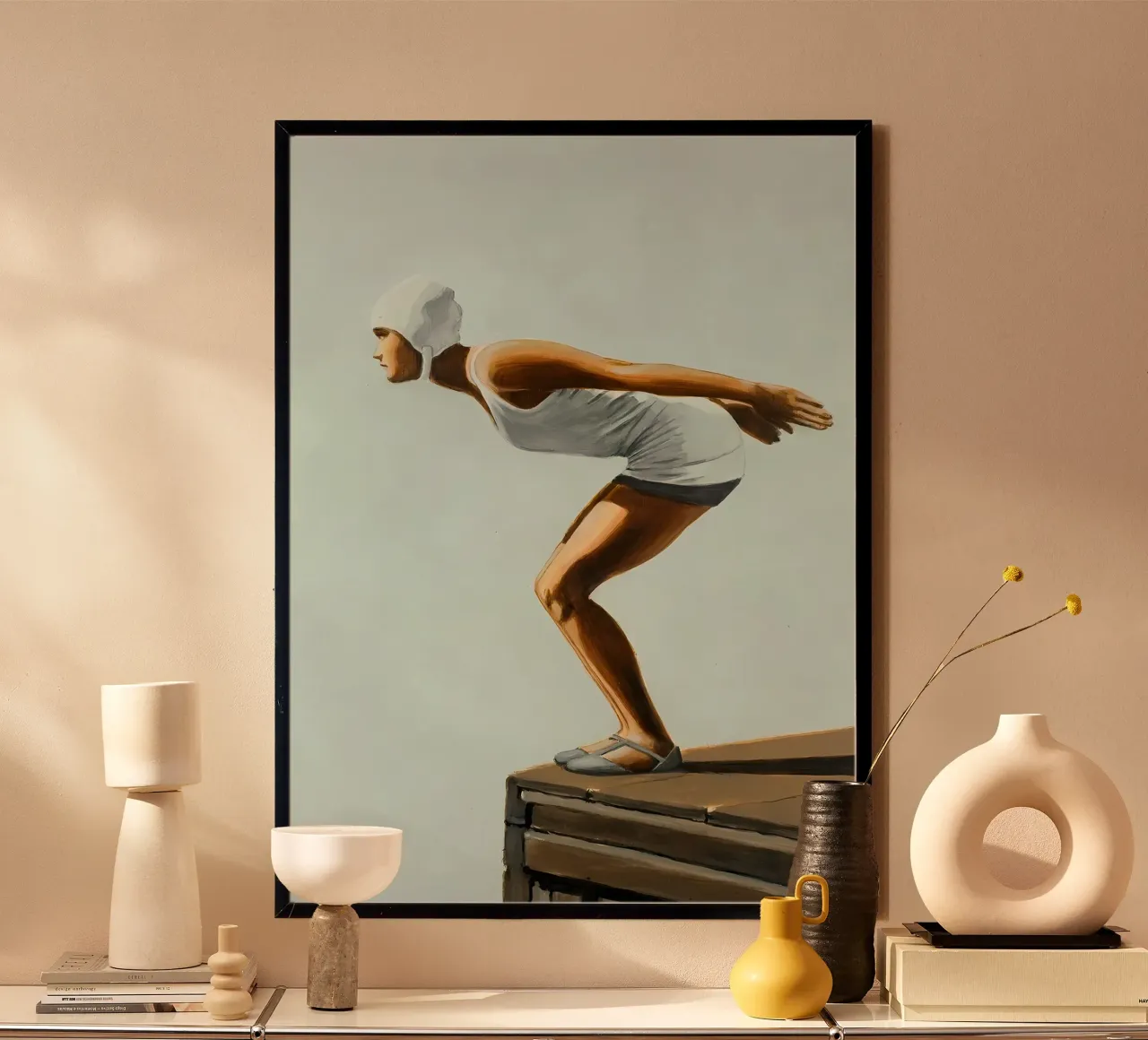 Donna sott'acqua Arte astratta minimalista poster con telaio in alluminio da Eames