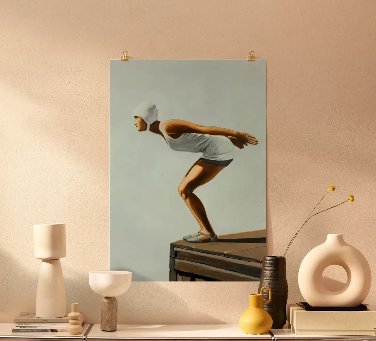 Donna sott'acqua Arte astratta minimalista poster con telaio in alluminio da Eames