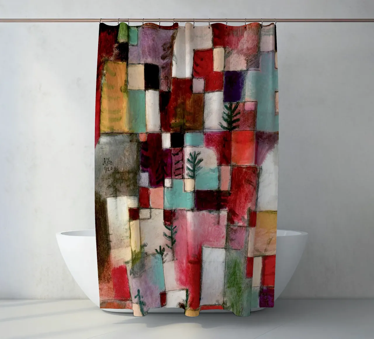 Paul Klee - Red, green and Violet Rythm shower curtain by Old Masters