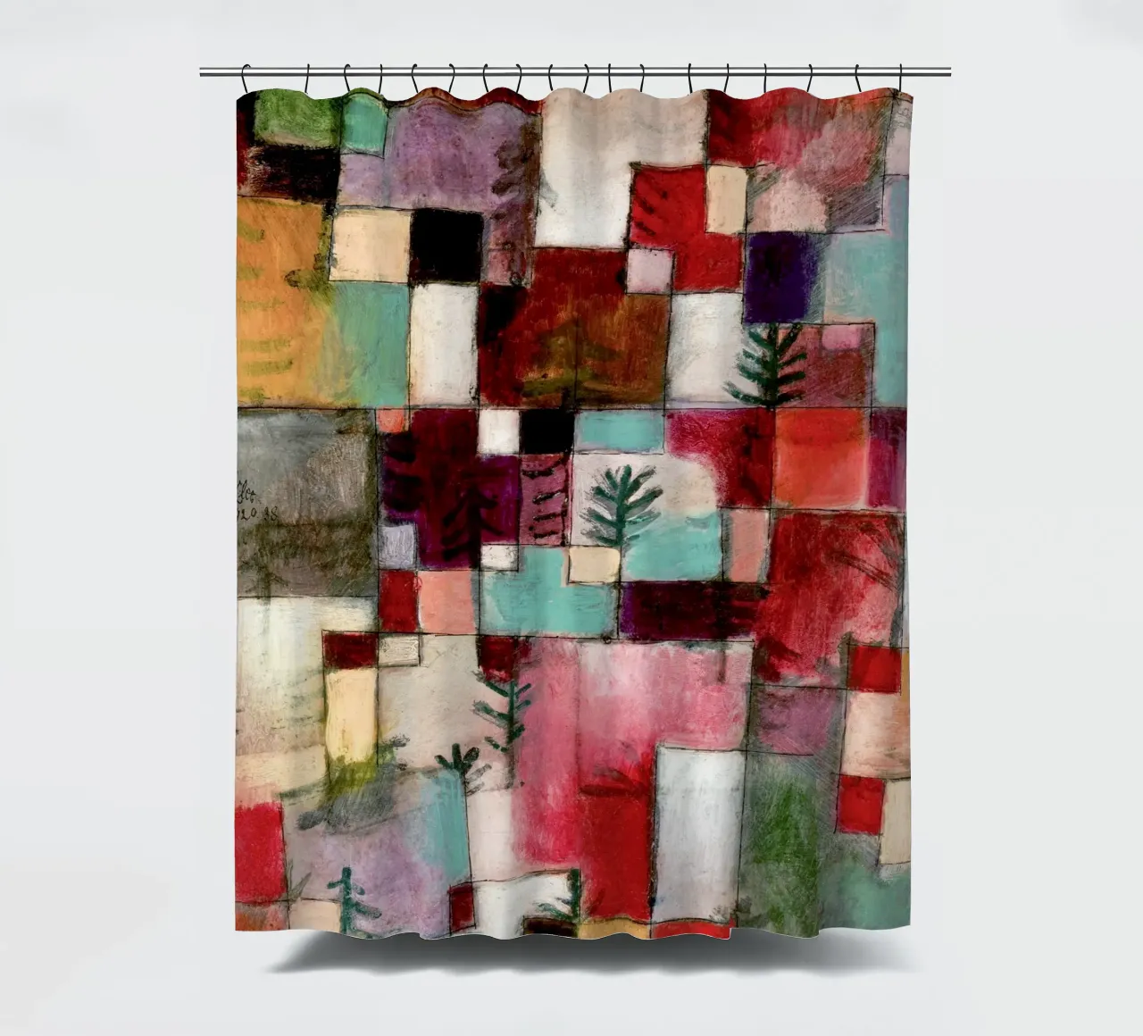 Paul Klee - Red, green and Violet Rythm shower curtain by Old Masters