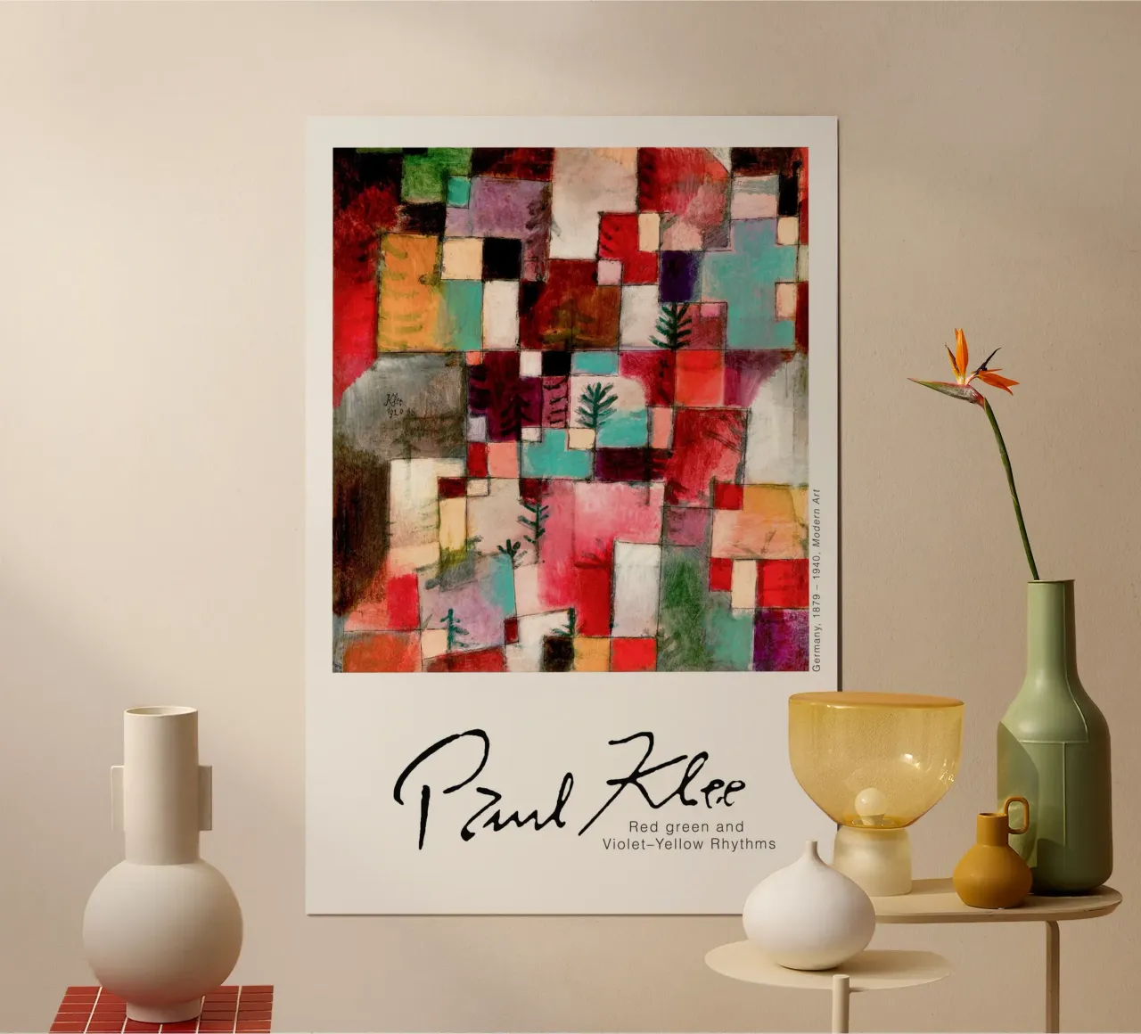 Paul Klee - Ritmo rosso, verde e viola poster con telaio in legno da Old Masters
