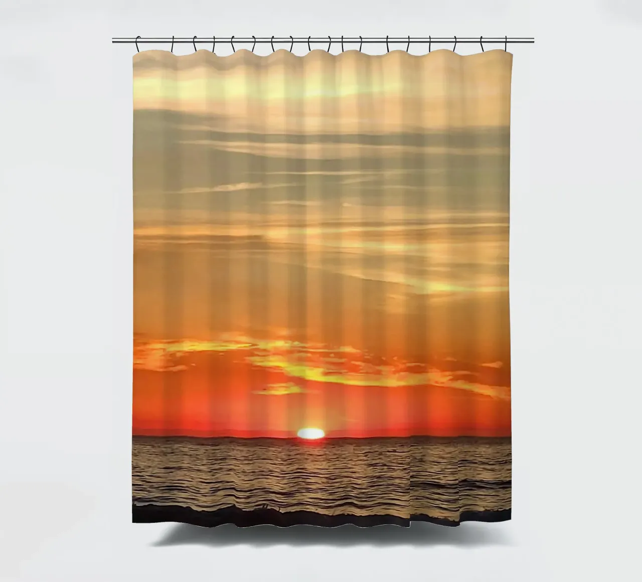 Sun saying goodbye shower curtain by Teresa André