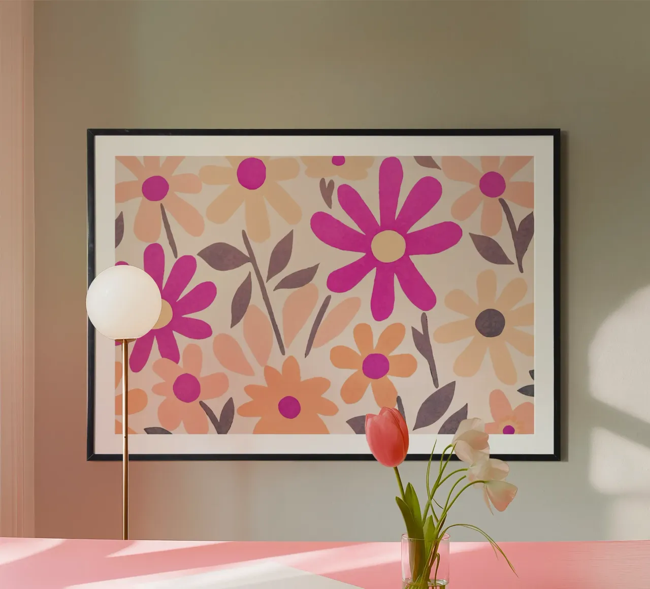 Roze Matisse Groovy Bloementuin poster met houten frame van Andrea Haase Modern Home