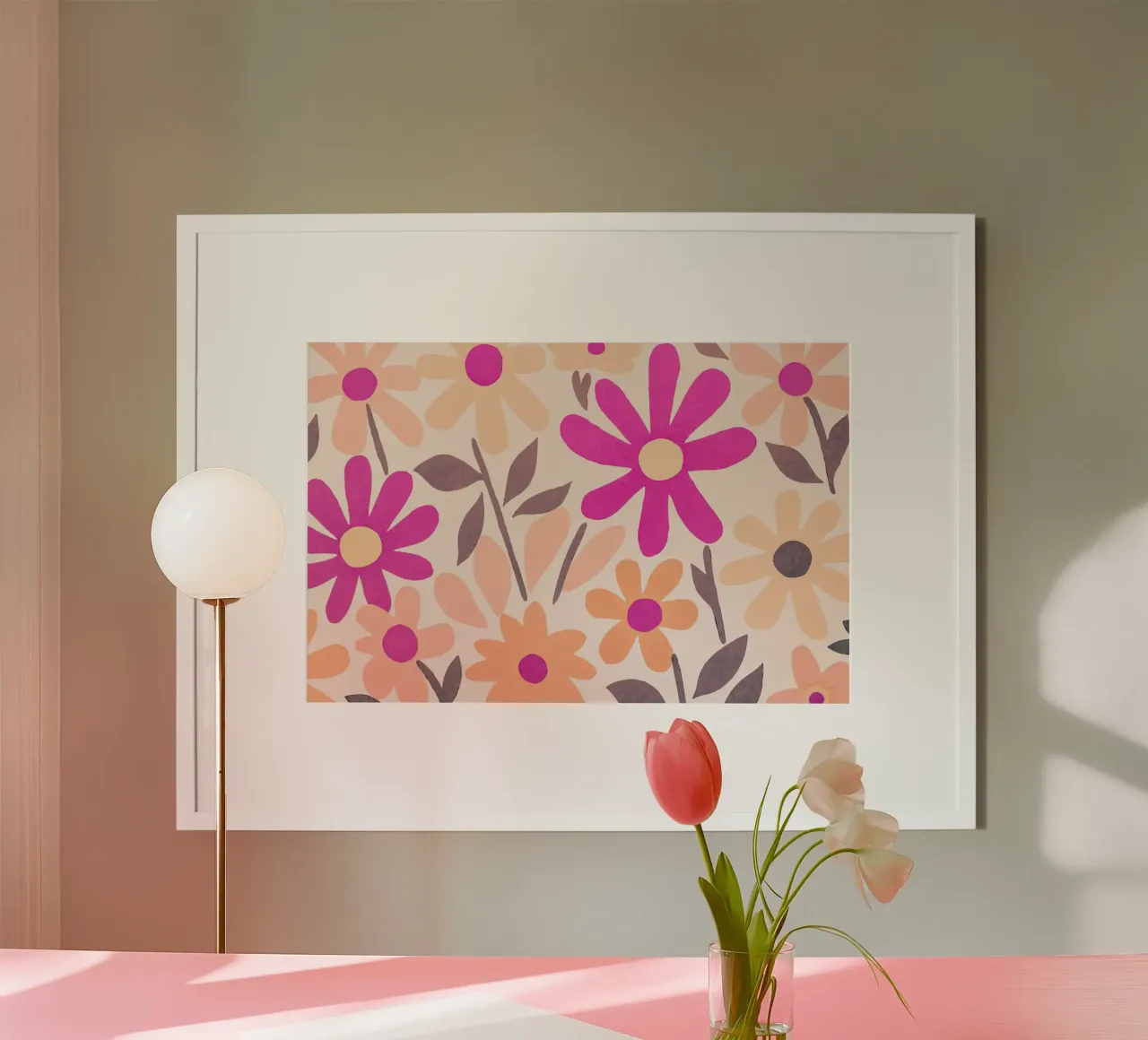 Roze Matisse Groovy Bloementuin poster met houten frame van Andrea Haase Modern Home
