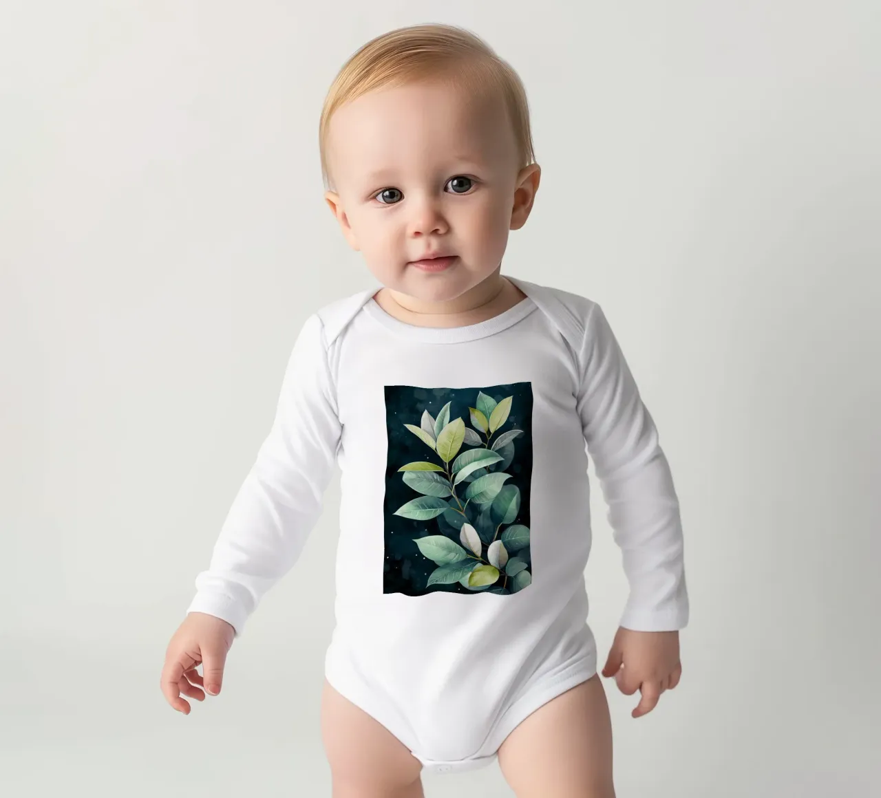 Natural plants long-sleeve baby romper by Justyna Jaszke JBJart