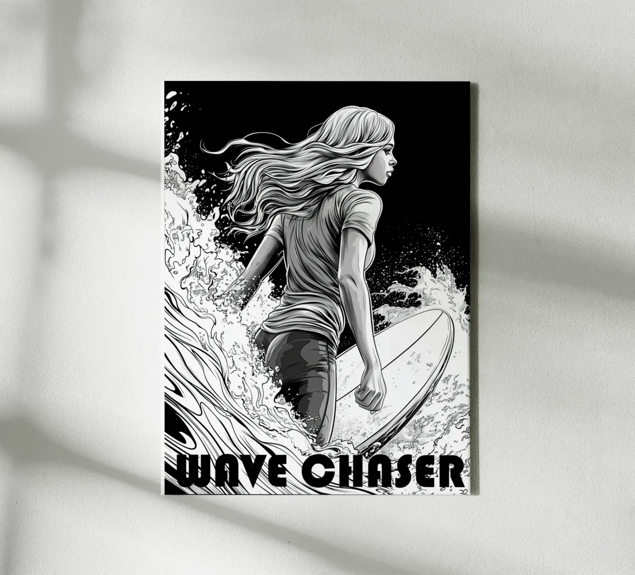 Wave Chaser | Surf Girl Line Art canvas met Baklijst van Autofocus