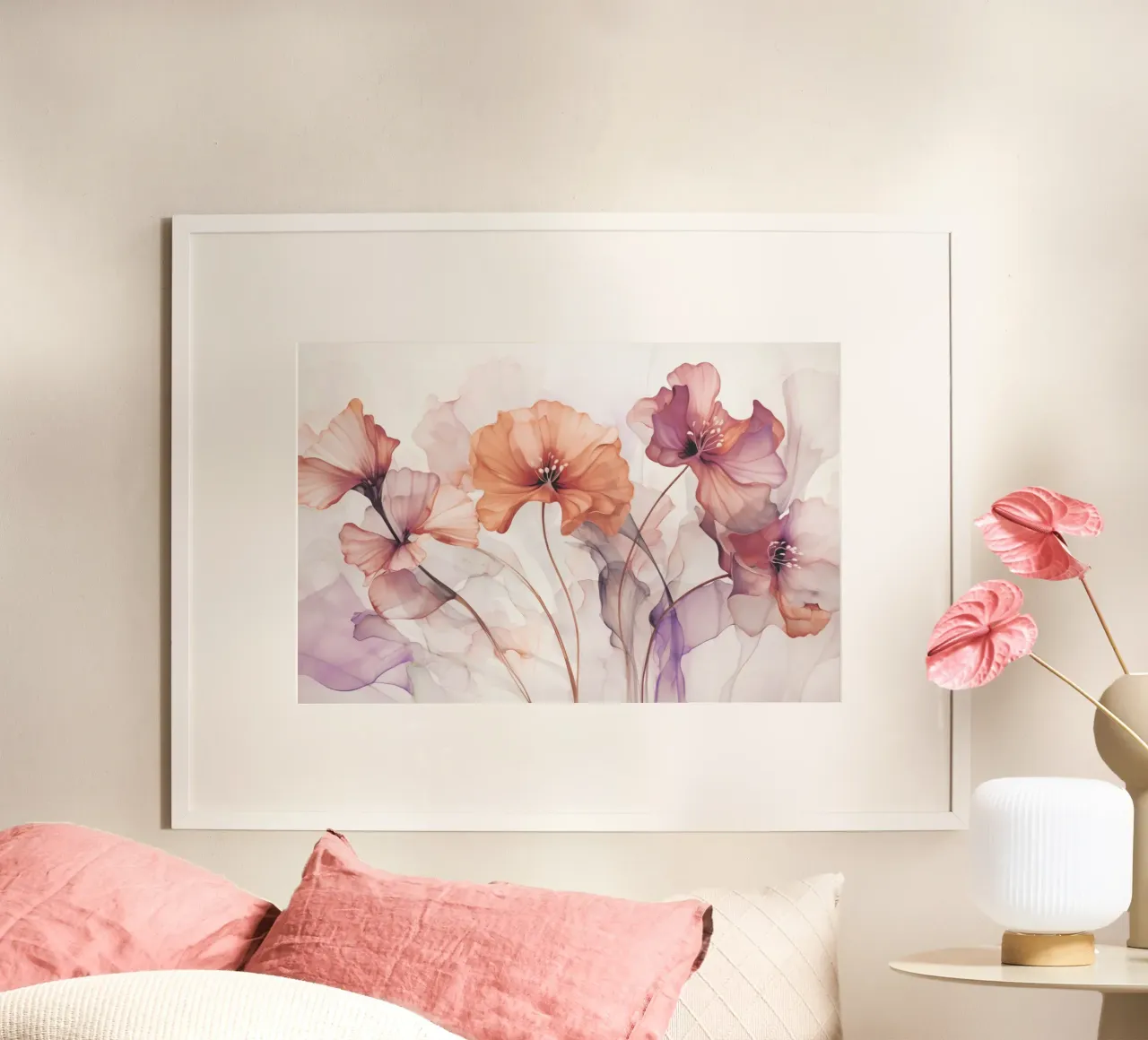 Fantasie floreali pastello eteree poster con telaio in legno da Andrea Haase Floral Passion