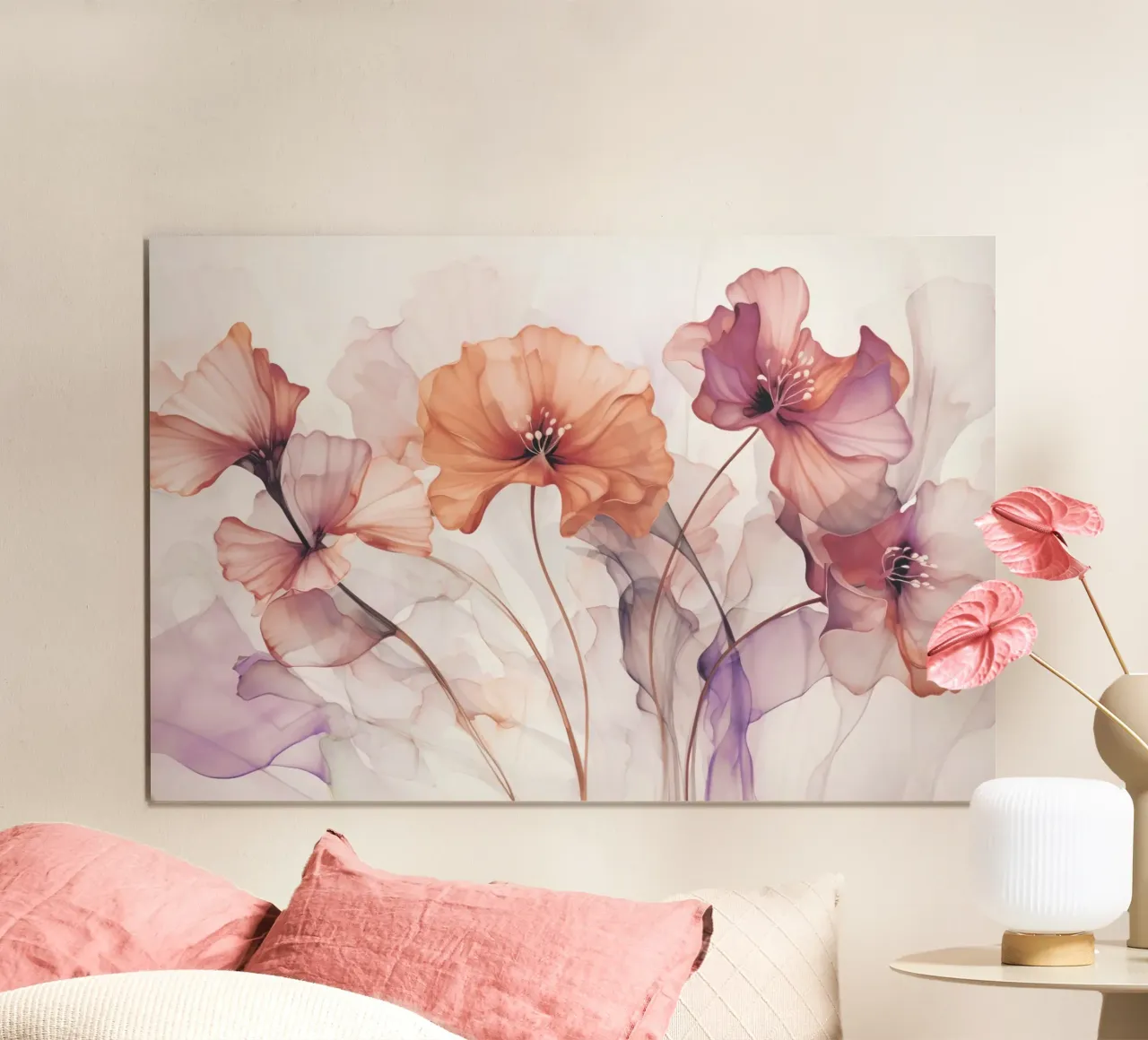 Fantasie floreali pastello eteree poster con telaio in legno da Andrea Haase Floral Passion
