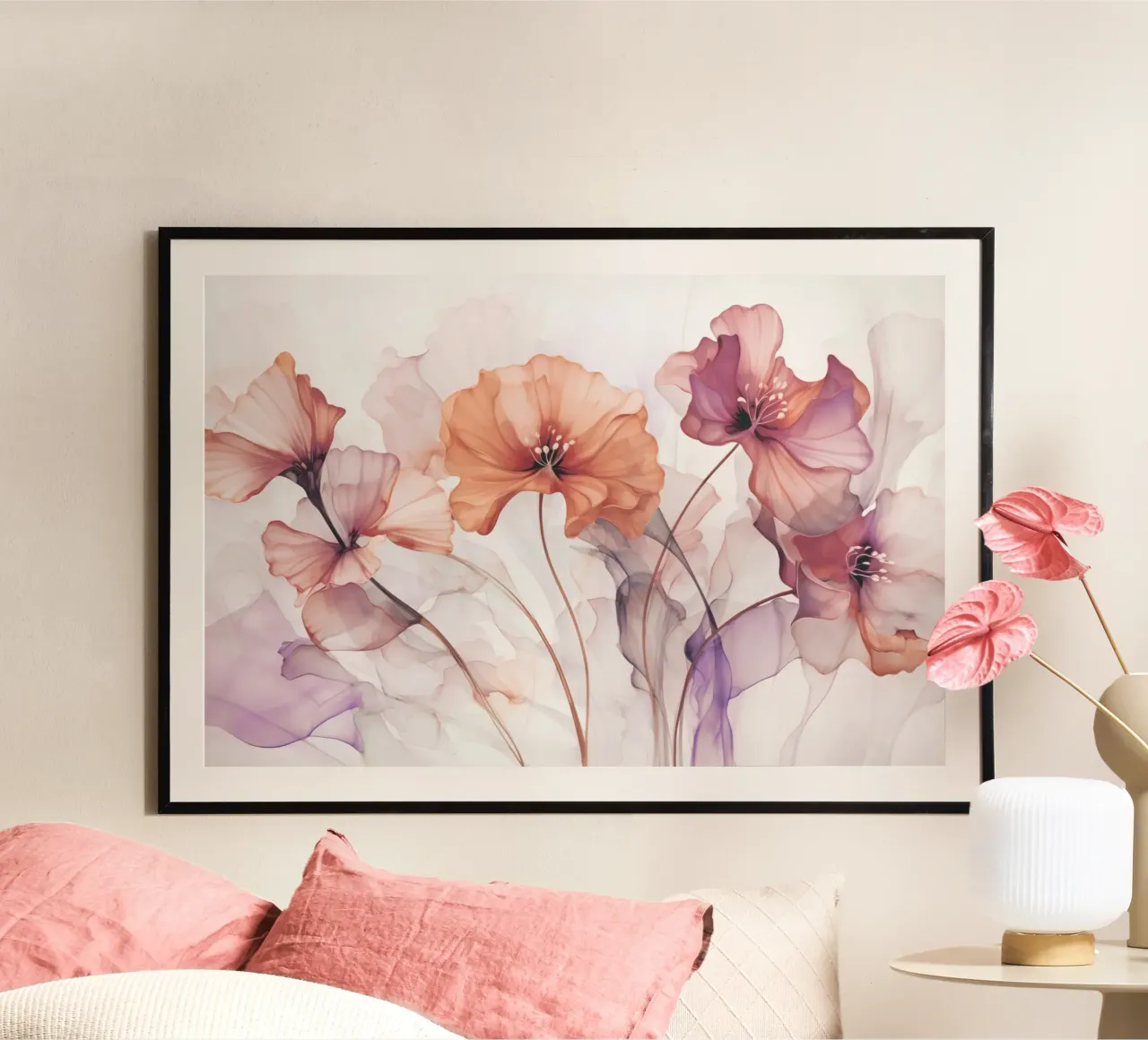 Fantasie floreali pastello eteree poster con telaio in legno da Andrea Haase Floral Passion