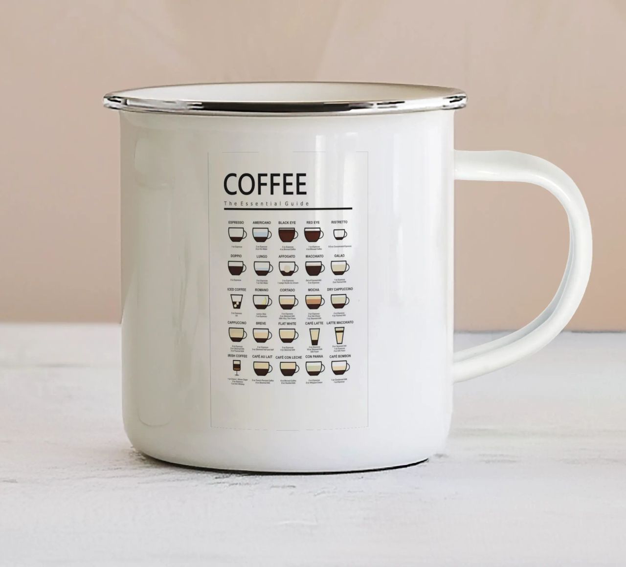 coffee bar print enamel mug by Yeadon