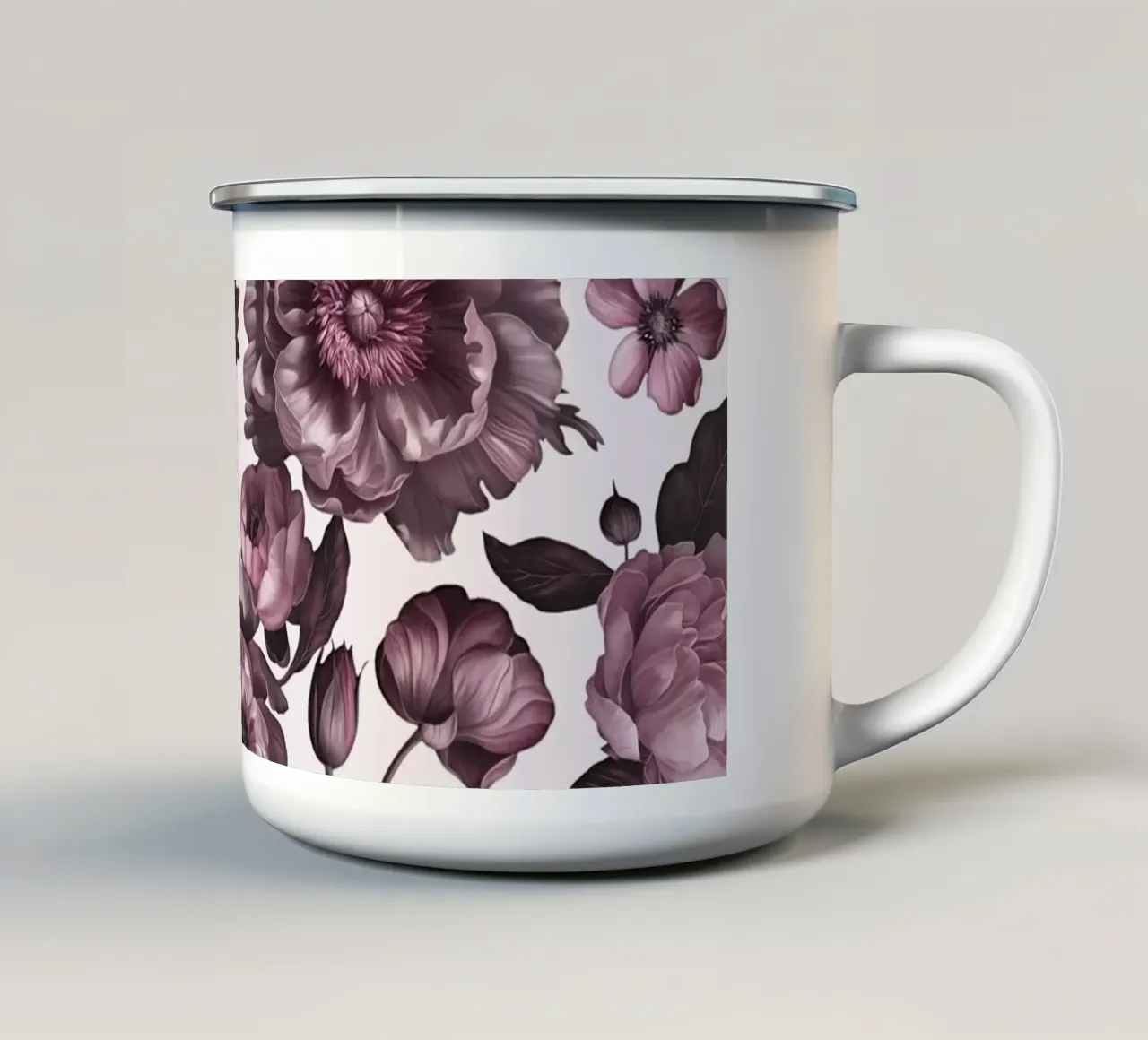 Pink Dark Academia Opulent Baroque Flower Drama tazza in smalto da Andrea Haase Floral Passion