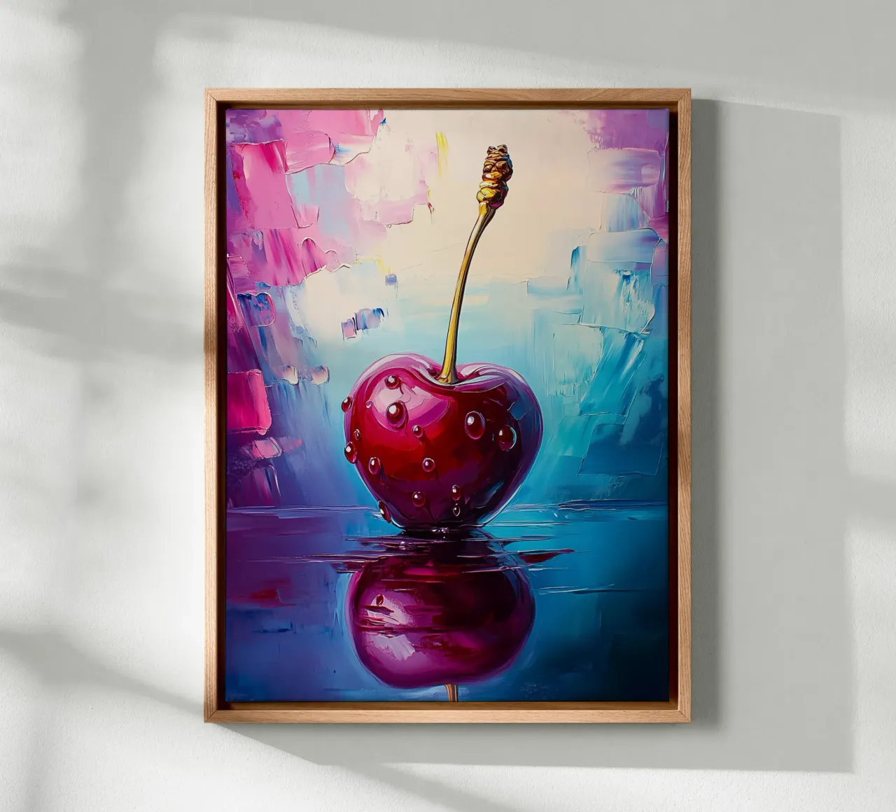 Artistic cherry on an abstract background canvas with Floater frame by Spice & Style