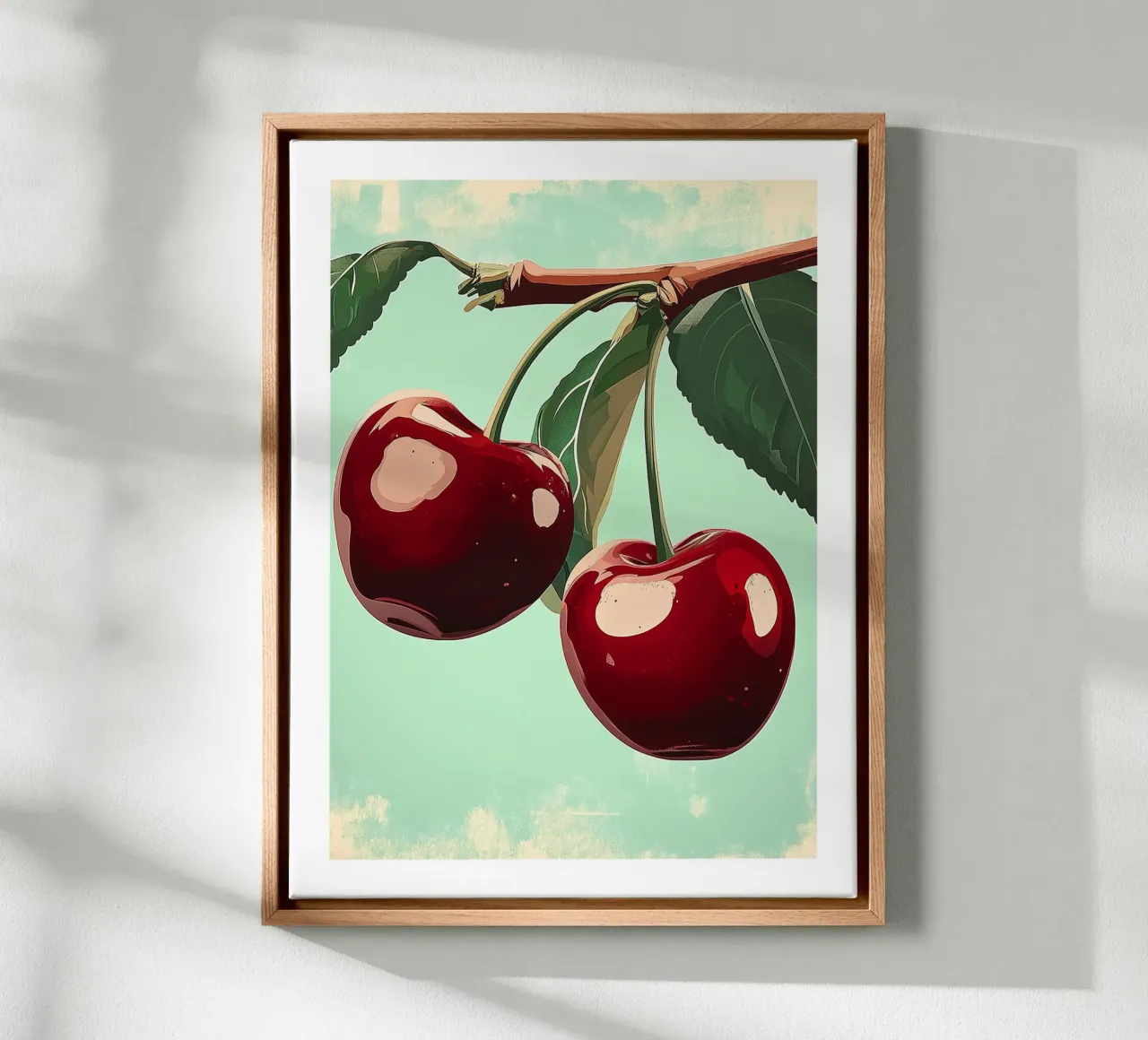 Kirschenduett an einem Zweig Leinwand mit Schattenfugenrahmen von Spice & Style