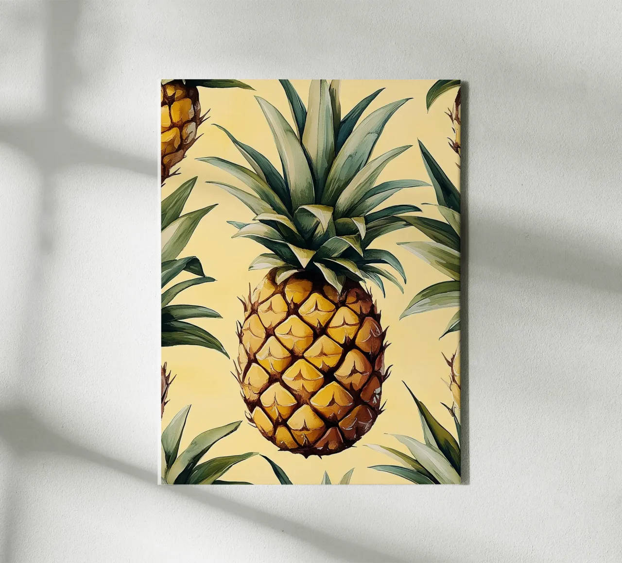 Pineapple on yellow background canvas with Floater frame by Spice & Style