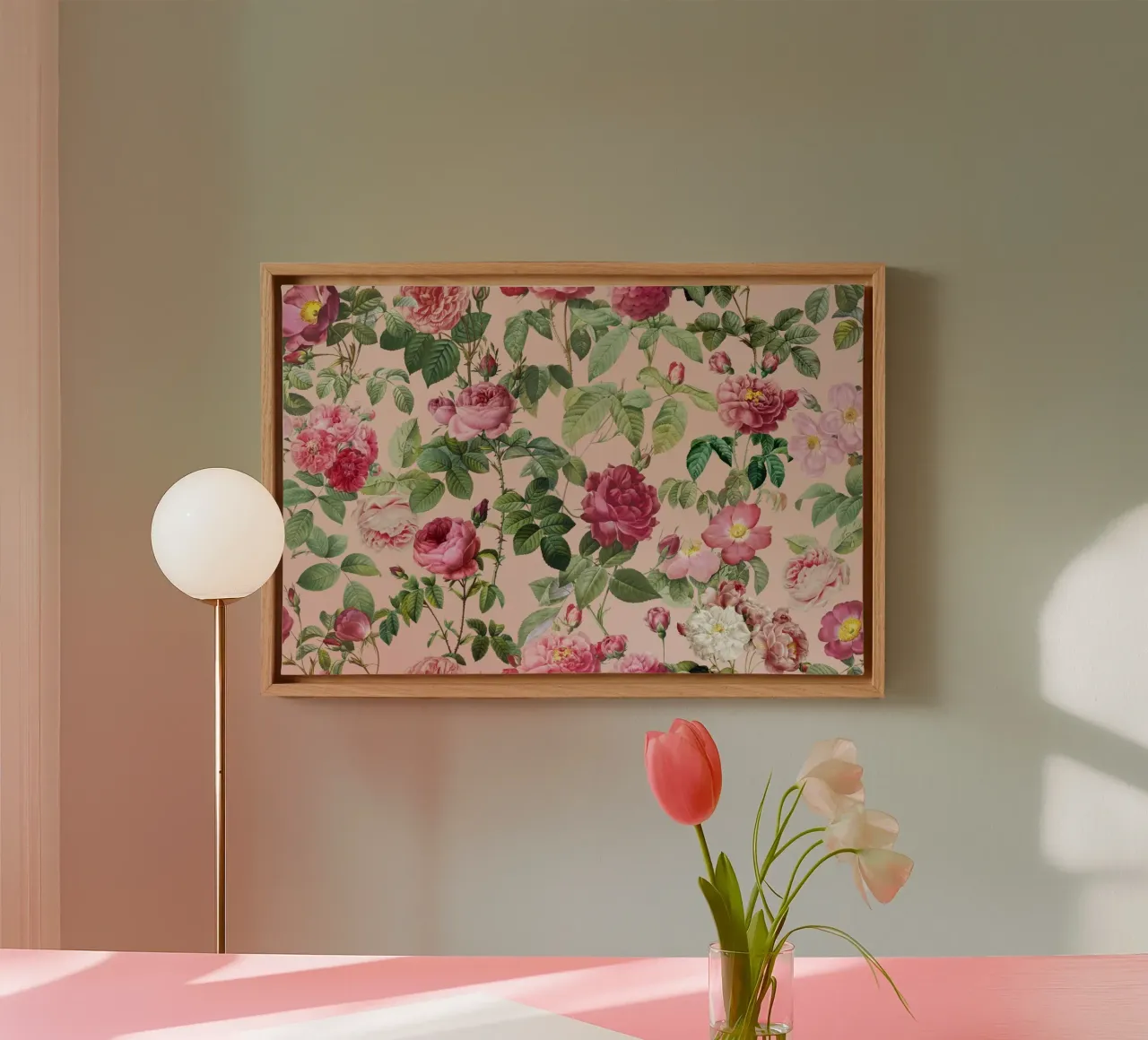 Fiori di rosa francese vintage Pierre-Joseph Redoute tela con Cornice a cassetta da Andrea Haase Floral Passion