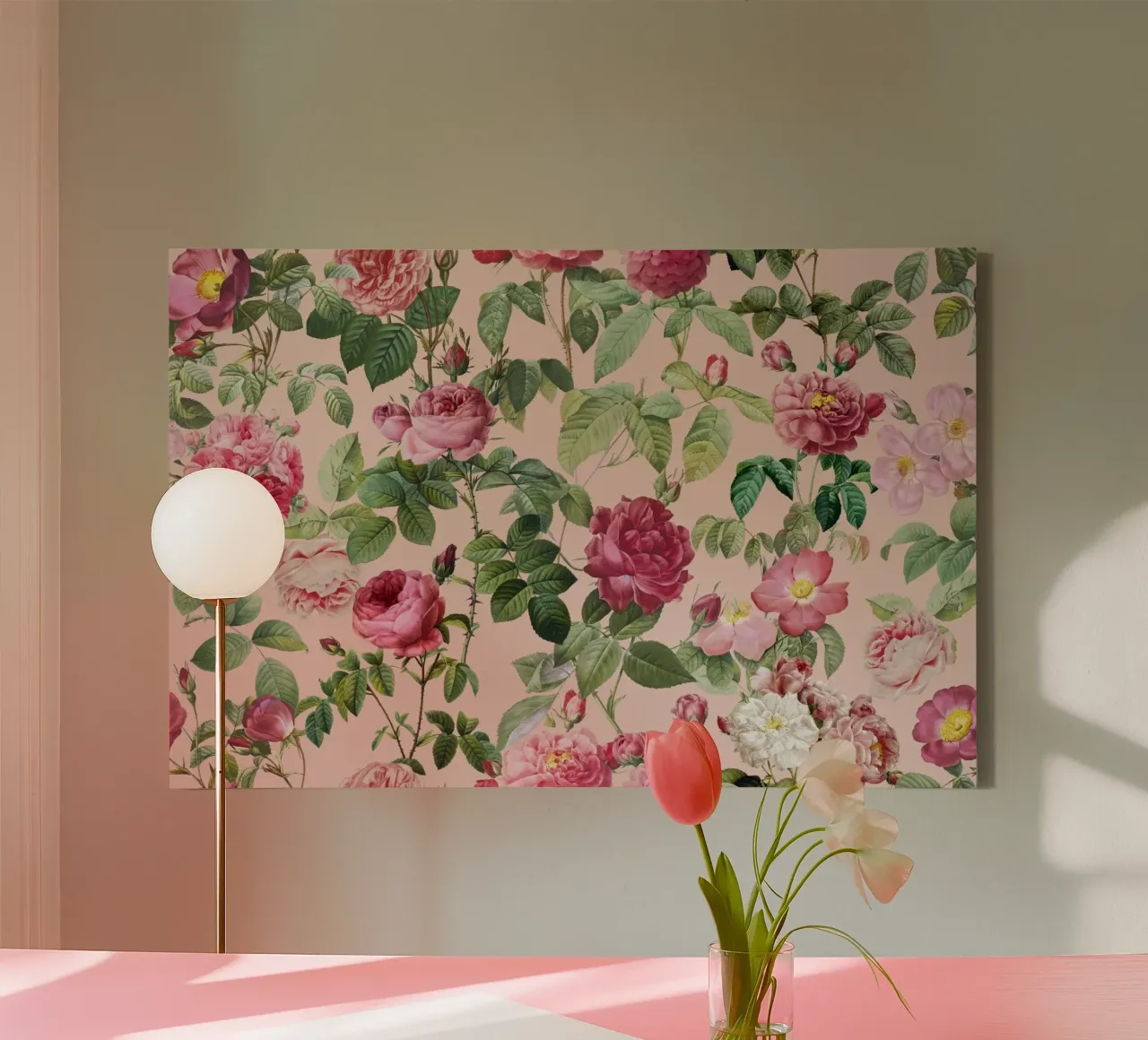 Fiori di rosa francese vintage Pierre-Joseph Redoute tela con Cornice a cassetta da Andrea Haase Floral Passion