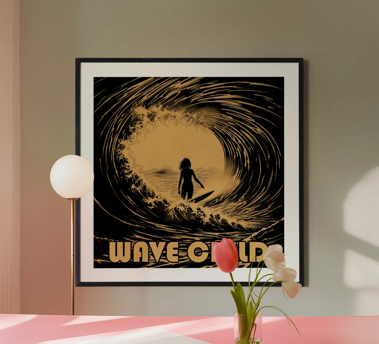 Wave Child | Surfer Motiv poster con telaio in plastica da Autofocus