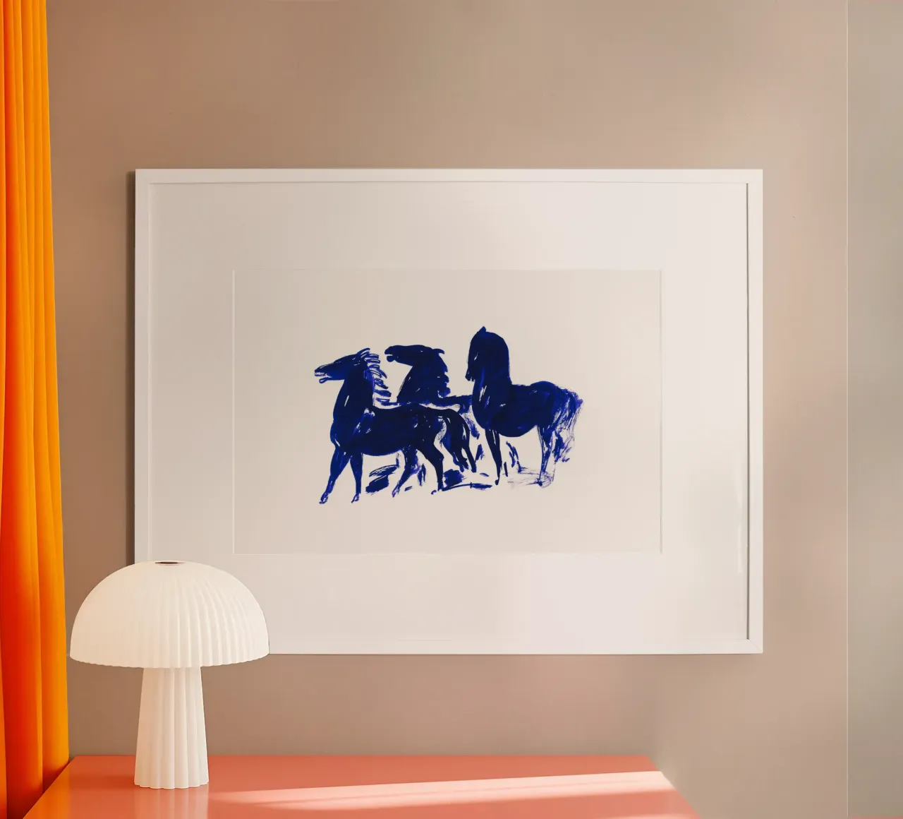 Tres caballos negros de pie mirando a la izquierda poster con marco de aluminio de Second Canvas