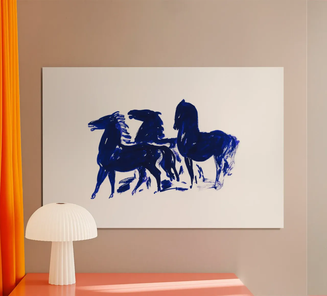 Tres caballos negros de pie mirando a la izquierda poster con marco de aluminio de Second Canvas