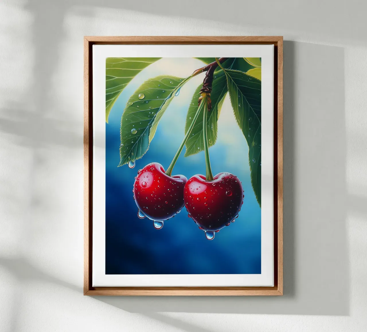 Ciliegie rosse e gocce d'acqua tela con Cornice a cassetta da Spice & Style