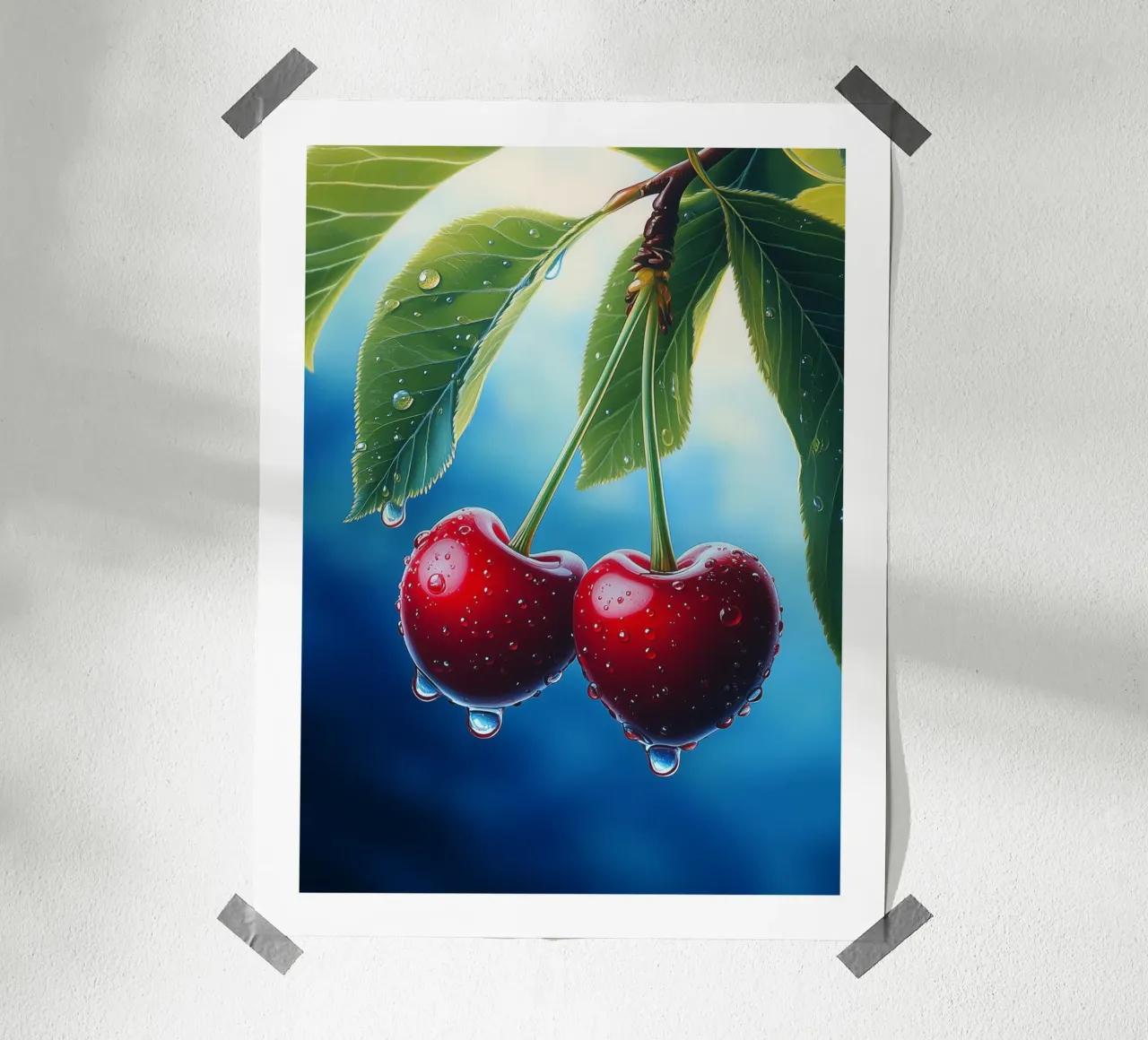 Ciliegie rosse e gocce d'acqua poster da Spice & Style