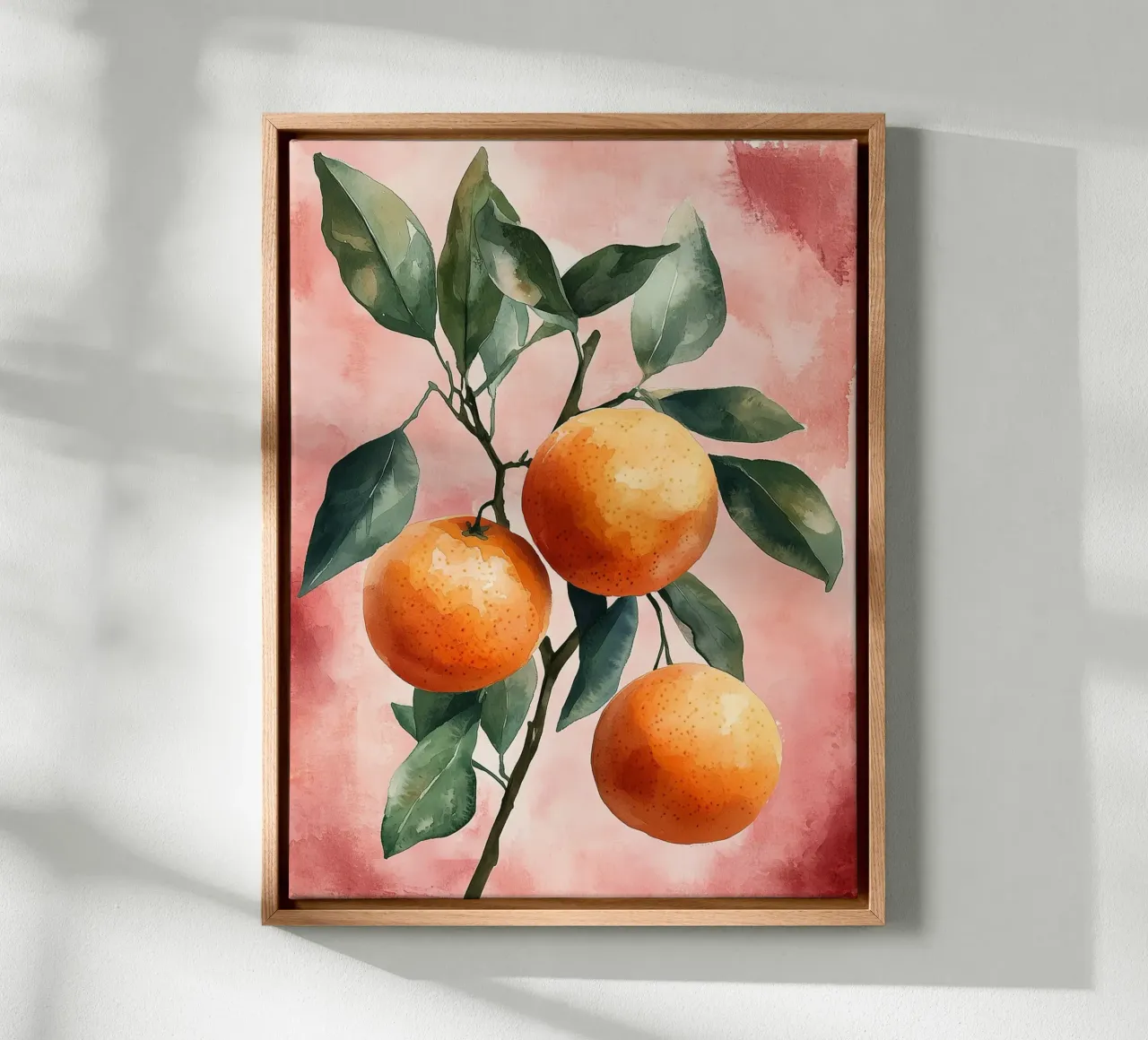 Fresh oranges on a branch canvas with Floater frame by Spice & Style
