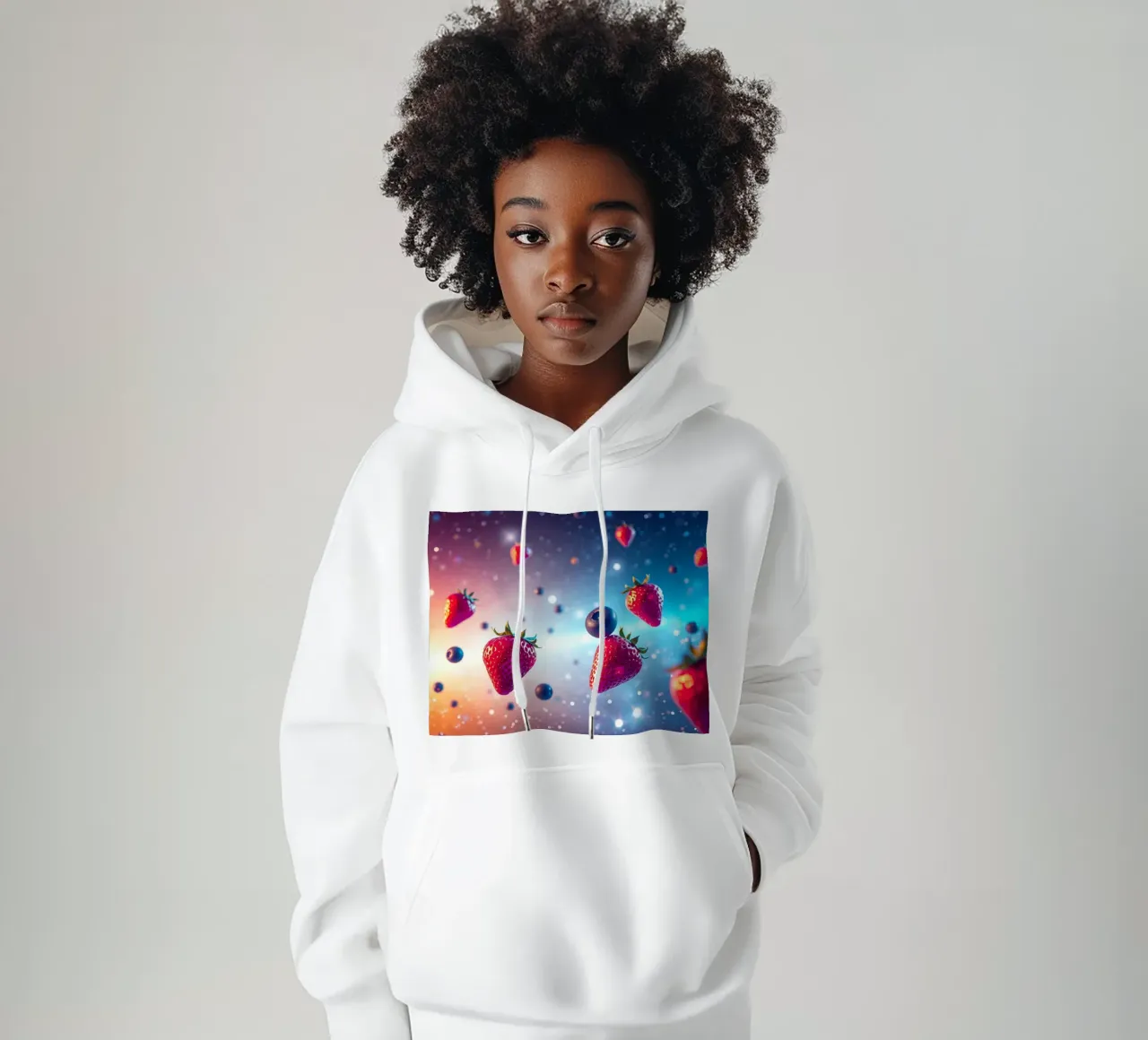 Fragole e mirtilli galleggianti colorati felpa con cappuccio da DesignDoodle