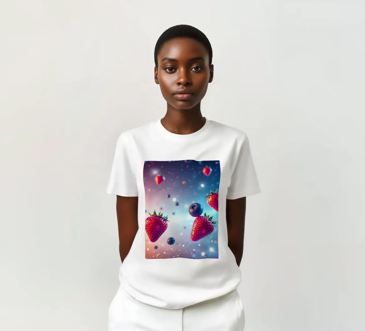 Fragole e mirtilli galleggianti colorati t-shirt da DesignDoodle