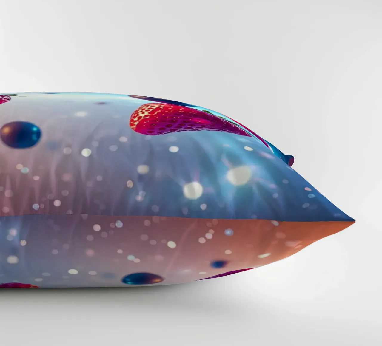 Fragole e mirtilli galleggianti colorati cuscino da DesignDoodle
