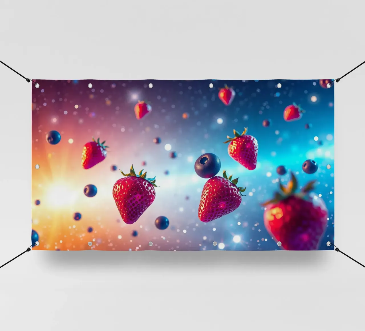 Fragole e mirtilli galleggianti colorati telo in pvc da DesignDoodle