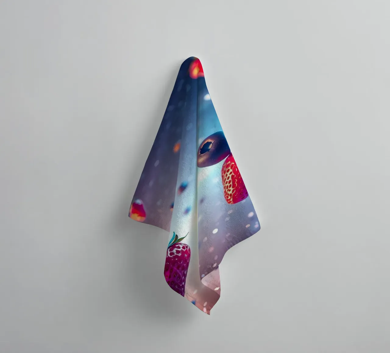 Colorful floating strawberries and blueberries towel by DesignDoodle