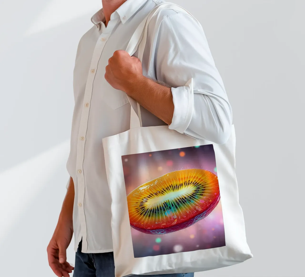 Art abstrait vibrant représentant un espace fruitier coloré tote bag de DesignDoodle