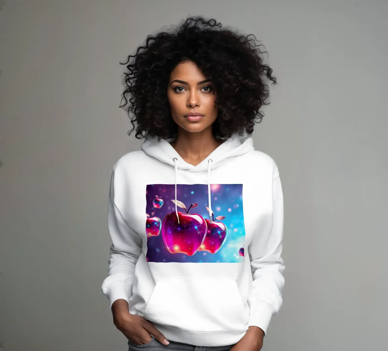 glossy apples with cosmic background and sparkling elements hoodie by DesignDoodle