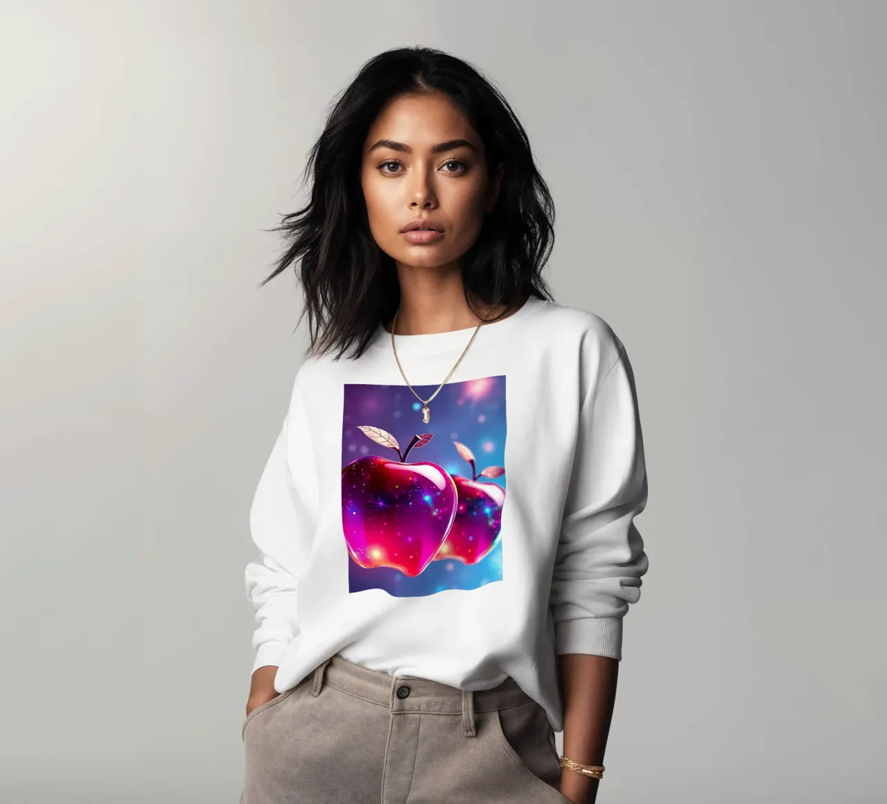 glanzende appels met kosmische achtergrond en sprankelende elementen sweatshirt van DesignDoodle
